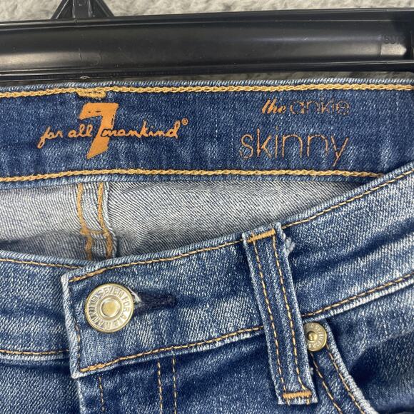 7 For All Mankind Jeans Womens 27 Blue Skinny Distressed Ankle Stretch Denim - Picture 13 of 15